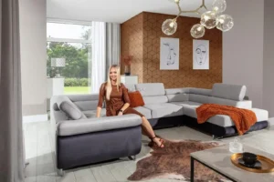 Kotna sedežna garnitura Letto I črno bel s posteljno funkcijo - slika 5