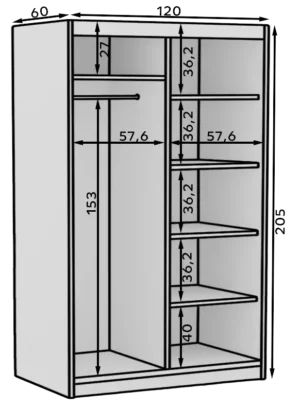 Garderobna omara Delia z drsnimi vrati 120 cm - slika 9